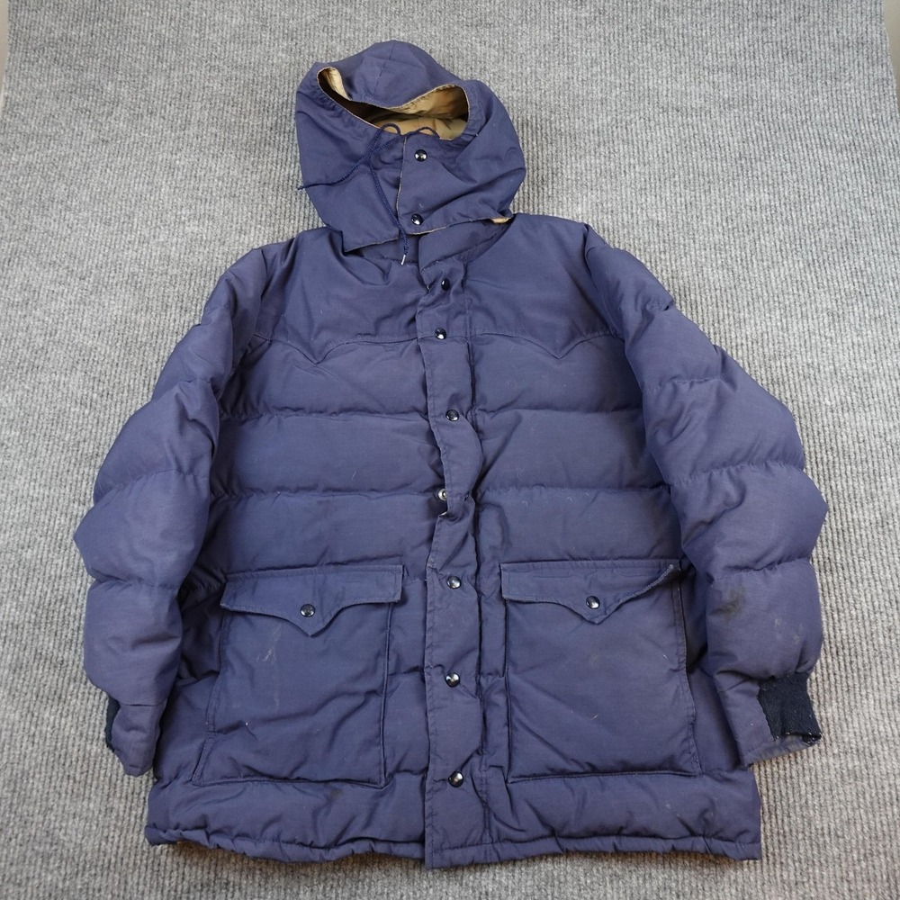 Vintage Schott Down Jacket Mens XL Blue Hooded Puffer Insulated USA 70s Parka